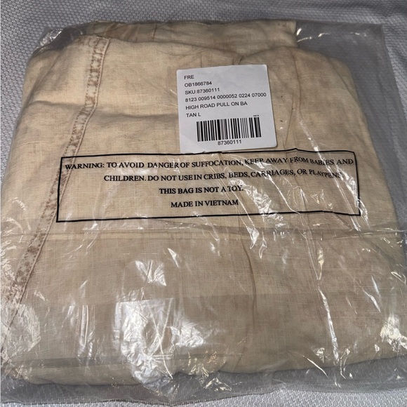 Free People High Road Washed Pull On Pants Tan Birch Cream Linen Blend L NWT - Picture 5 of 5